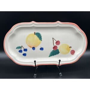 Hartstone Pottery 12” Oval Sandwich Plate w Hand Painted Fruit ~ Artist Signed